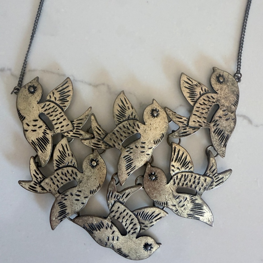 Brass Colored Bird Statement Collar Necklace - image 1